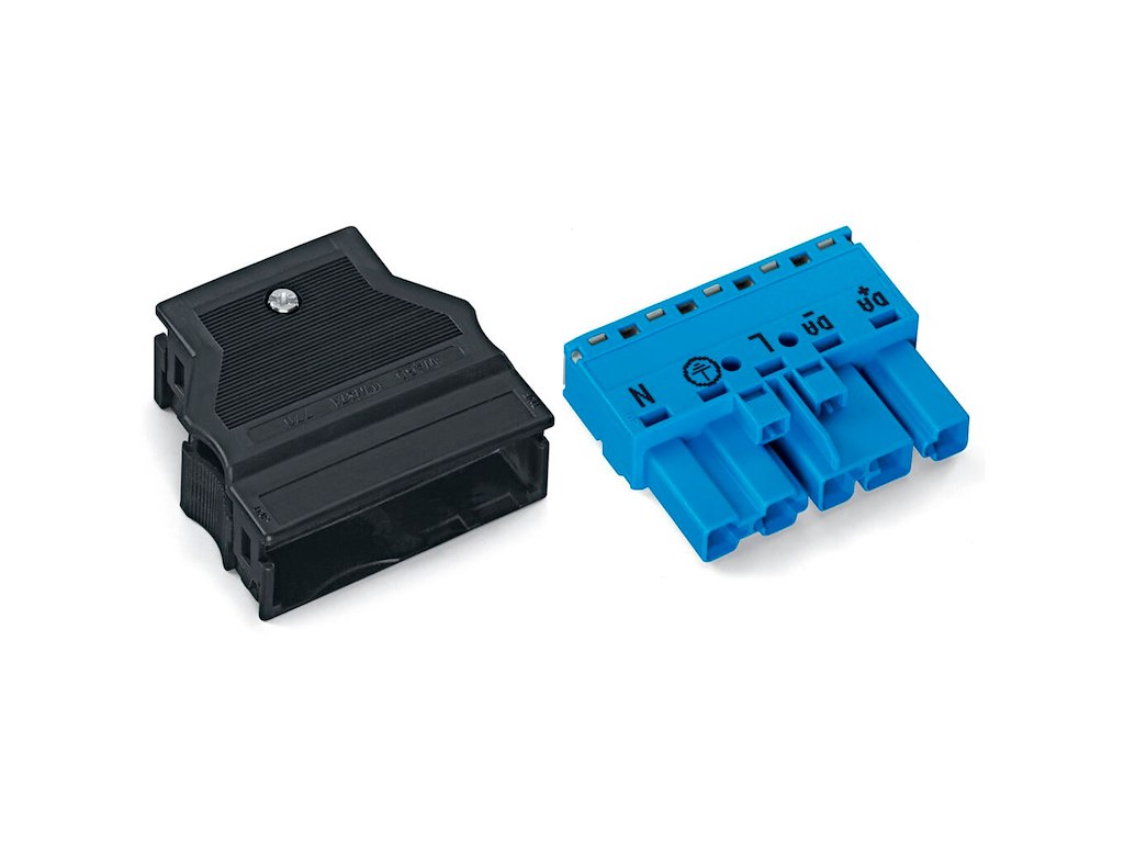 Wago hanstik med aflastningshus 5P, 4 mm² - Blå