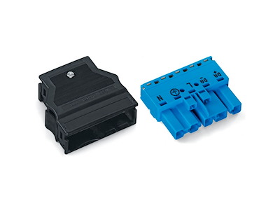 Wago hanstik med aflastningshus 5P, 4 mm² - Blå