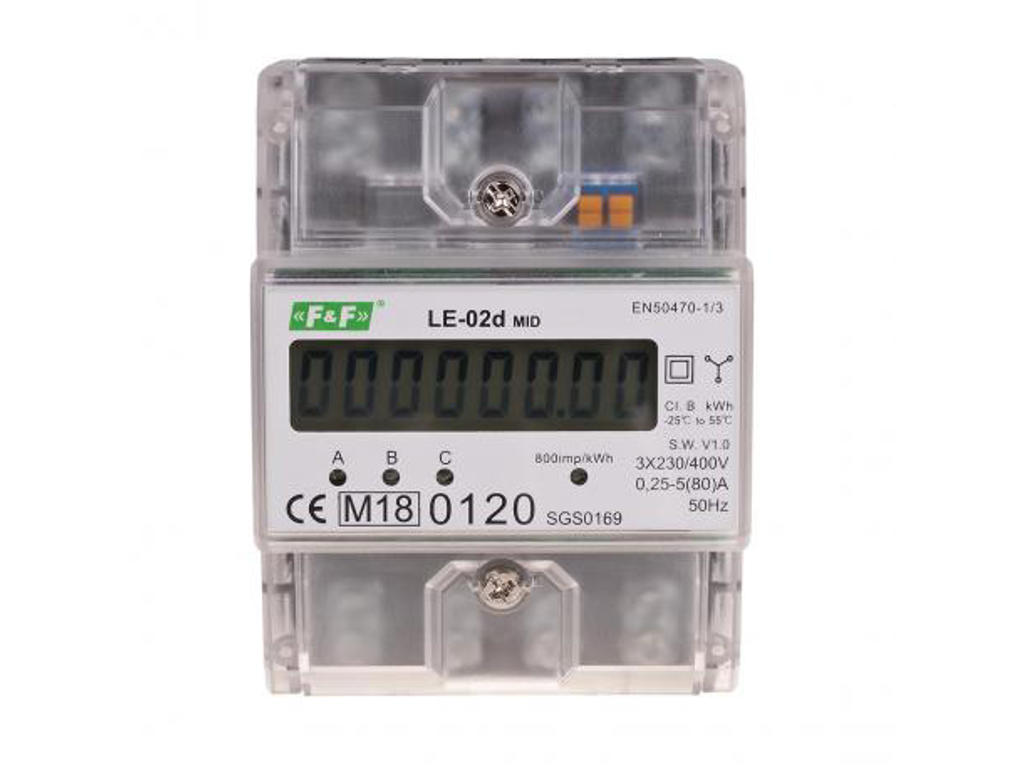 F&F kWh måler 3-faset, direkte måling 80A, IP20, MID