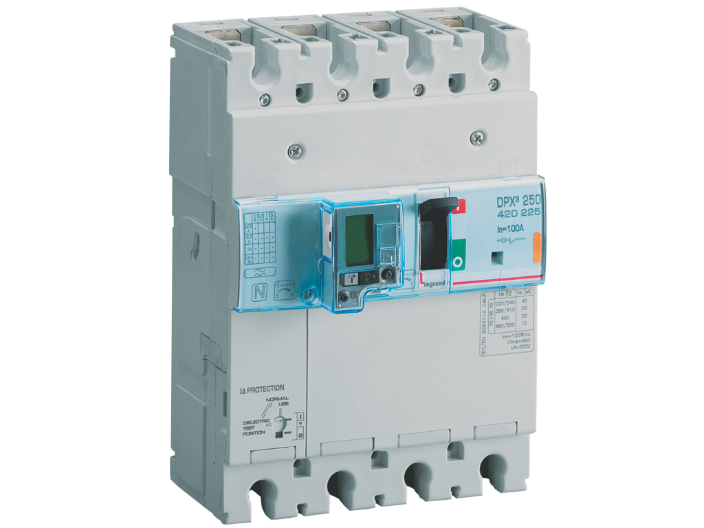Legrand maksimalafbryder med fejlstrømsmodul DPX³ 250, 100A 4P, 25kA