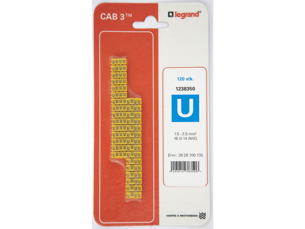 CAB 3 ledningsmærker 1,5-2,5 mm² (U) - 120 stk.