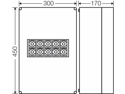 Forgreningsdåse 5x10-95 mm² Cu/Alu, 450x300x170 mm (Mi0301), IP65 - Grå