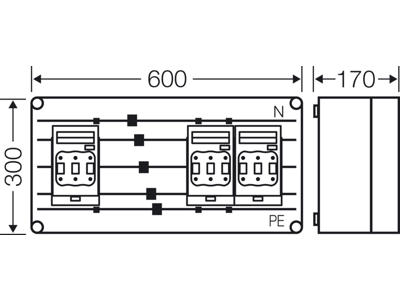 Mi kasse med 3xHRC00 sikringsafbrydere 160A 3P, ln=400A
