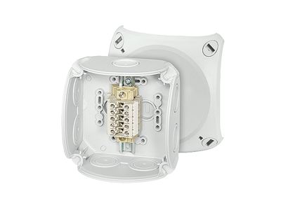 Forgreningsdåse 0,5-6 mm², Cu, 5 klemrækker, 104x104x70 mm, IP66 - Grå