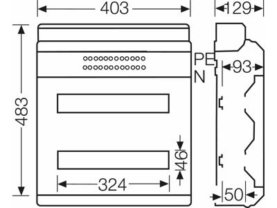 Hensel KV gruppetavle 36 moduler (2x18) med PE- og N klemme - IP54