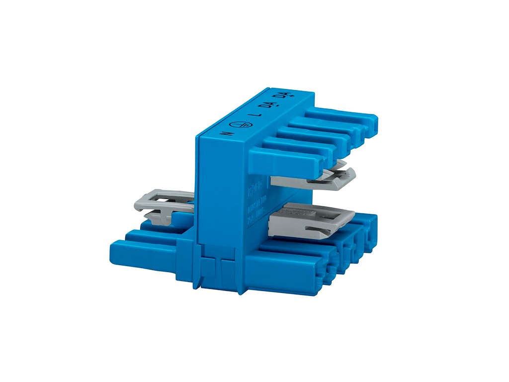 WAGO h-blok 5P, 1 indgang, 2 udgange, 3 låsepaler - Blå