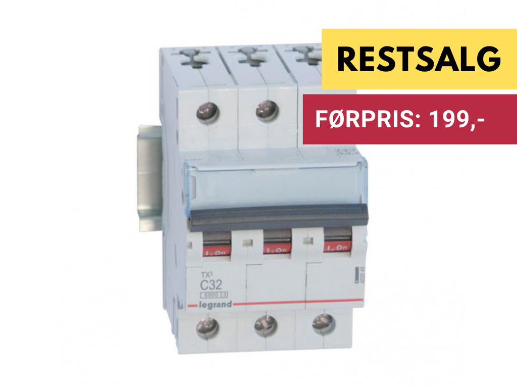 Legrand automatsikring TX3 C32A 3P 3M 6/6kA