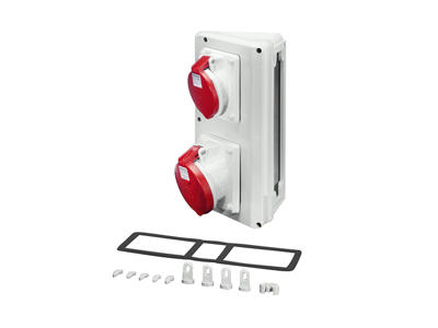 Tilslutningskasse SKRÅ, 300x150x170, 1 x CEE 32A,+ 1 x CEE 63A, 5p., 400V