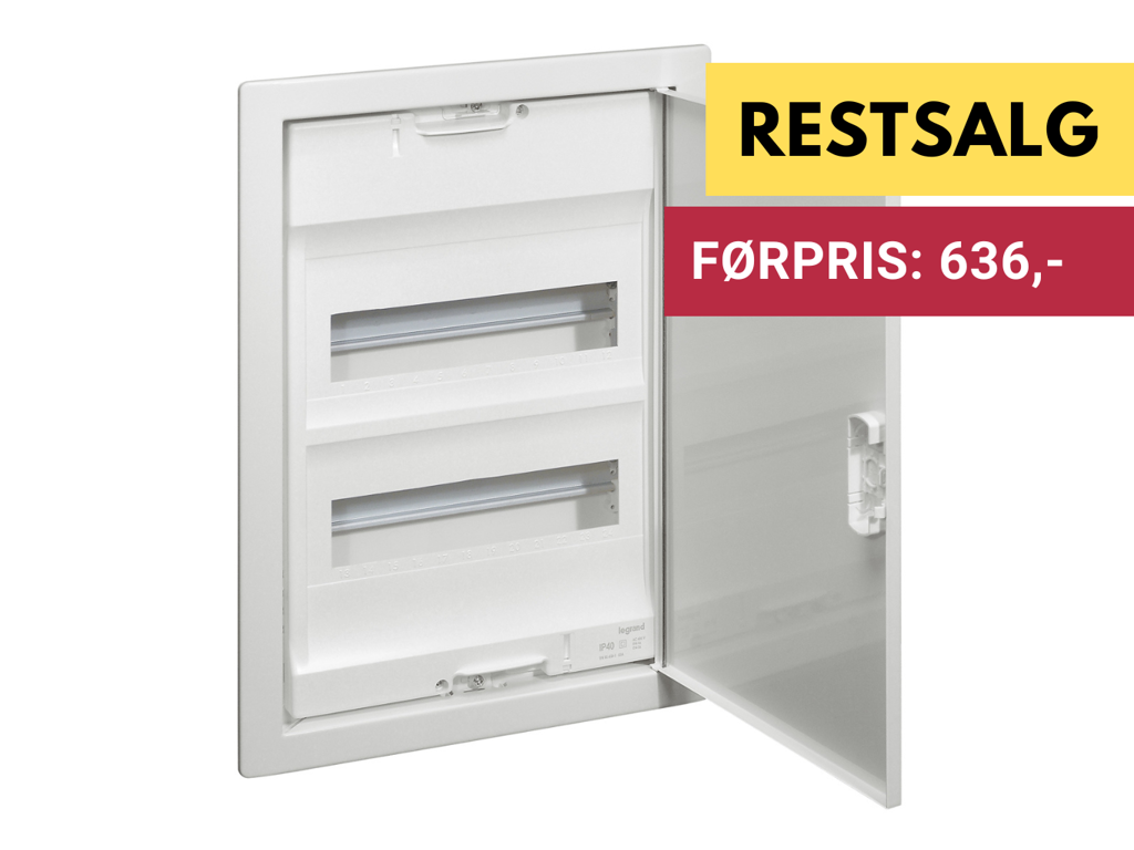 Legrand Gruppeafdækning for indbygning  24M(+4) 2rk. - hvid metal.