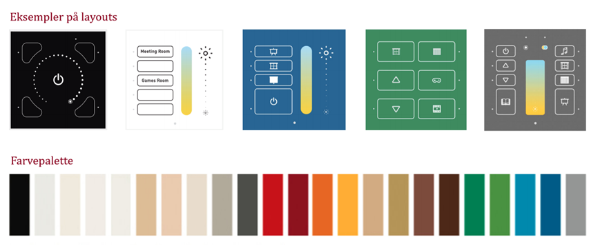 Eksempler på layouts og farvepalette på Helvar ILLUSTRIS paneler