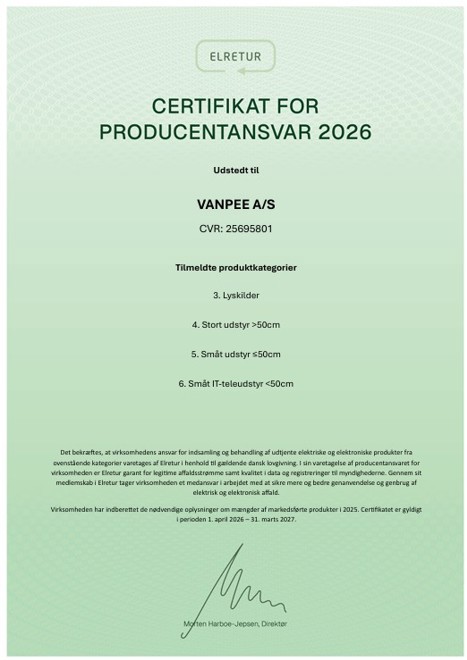 Certifikat for producentansvar 2026 - Elretur