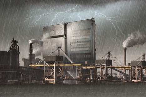Forstørrede Mi fordelingstavler i regn og torden i industriomgivelser