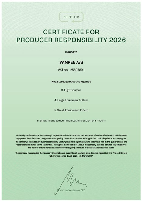 Certifikat for producentansvar 2026 - Batteriretur