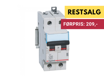 Legrand automatsikring TX3 C50A 2P 2M 6/6kA