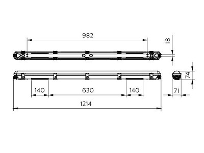 Ledinaire industriarmatur, All-in, L1214, 42/23W, 2900/4800lm, On/Off, 840, 1F gennemfortrådning - IP65